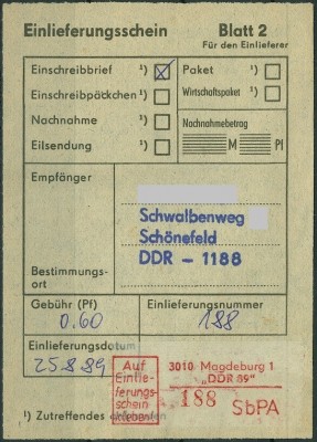 DDR 1989, MiNr. , Einlieferungsschein-1.jpg